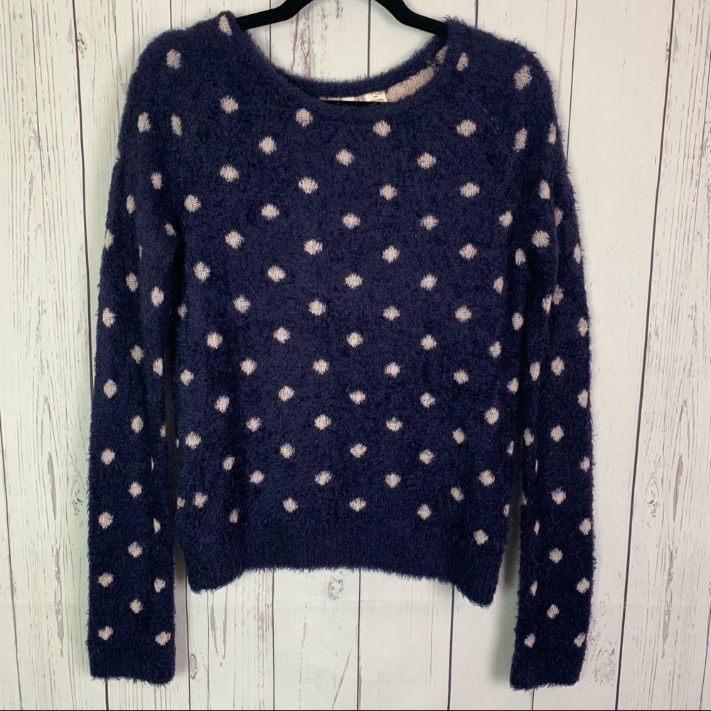 Anthropologie Moth | navy polka dot fuzzy texture sweater